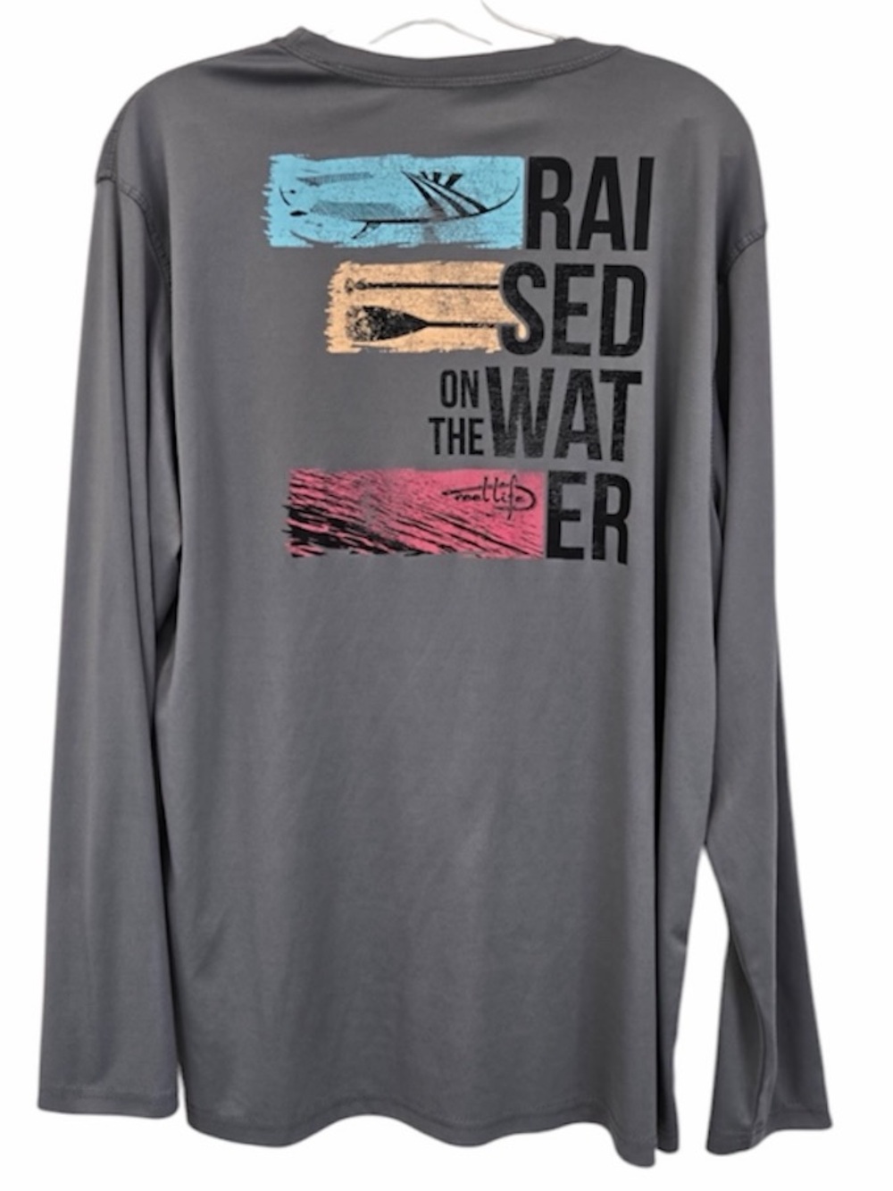 REEL LIFE Raised on the Water Long Sleeve Fishing Shirt 2XL Gray Grey 0674